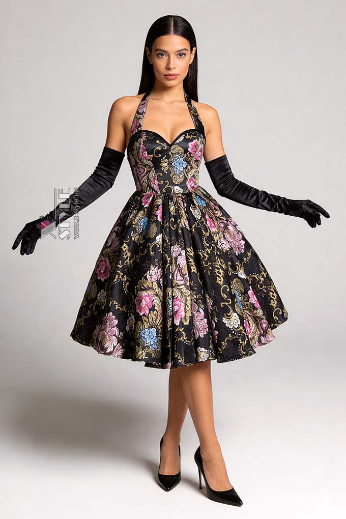 Винтажное вечернее платье из парчи с корсетом и цветочным узором, 5