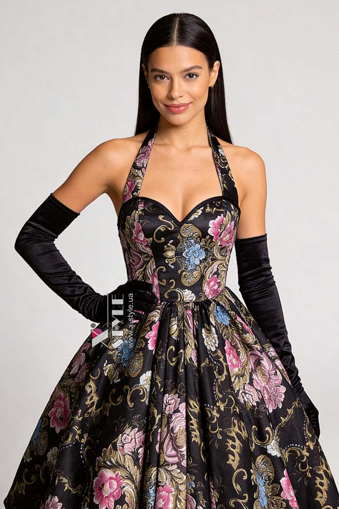 Винтажное вечернее платье из парчи с корсетом и цветочным узором, 9