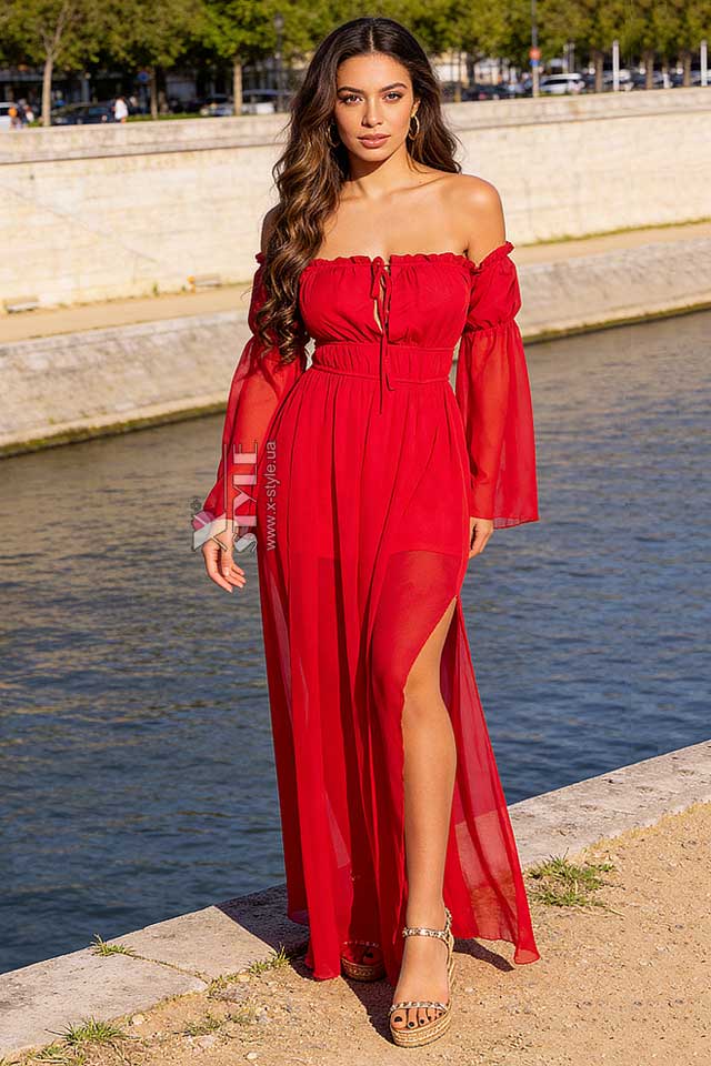 Long Red Summer Off Shoulder Dress