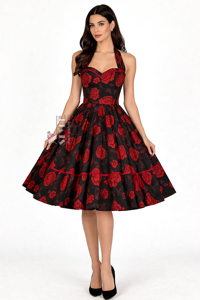 Винтажное платье с вырезом в форме сердца, черно-красное, 9