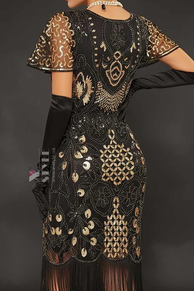Винтажное платье с коротким рукавом, пайетками и бахромой, 7