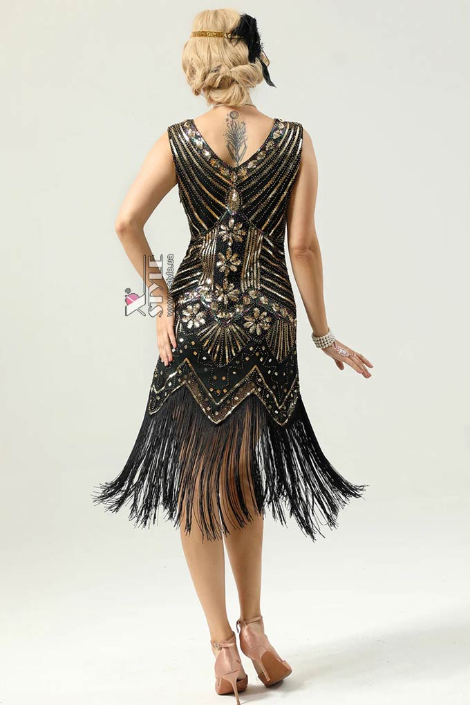 Gatsby Girl Sequin Fringe Dress, 9