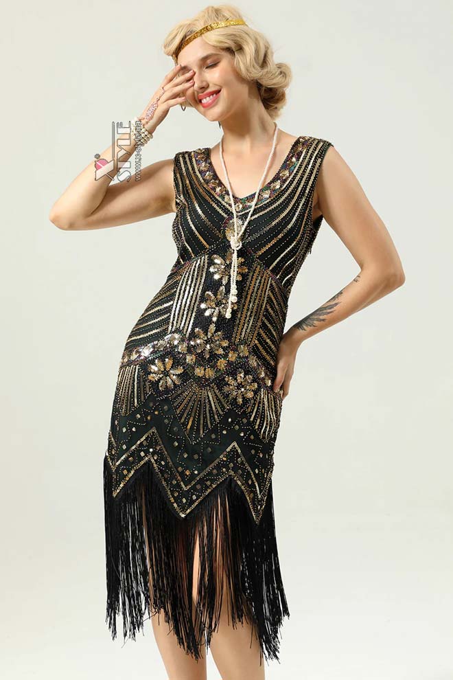 Gatsby Girl Sequin Fringe Dress, 7