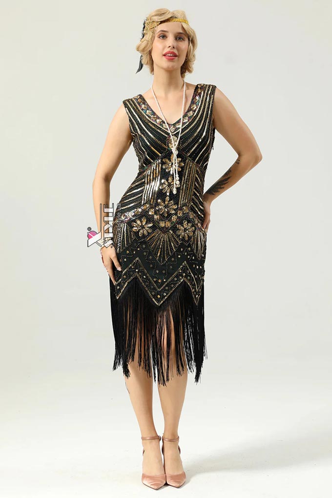 Gatsby Girl Sequin Fringe Dress, 3