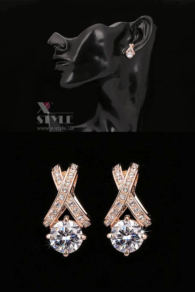 Gold plated earrings with cubic zirconia and crystals