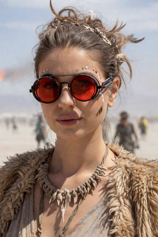 Футуристичні кіберпанк-окуляри X135 Red + чохол, 5