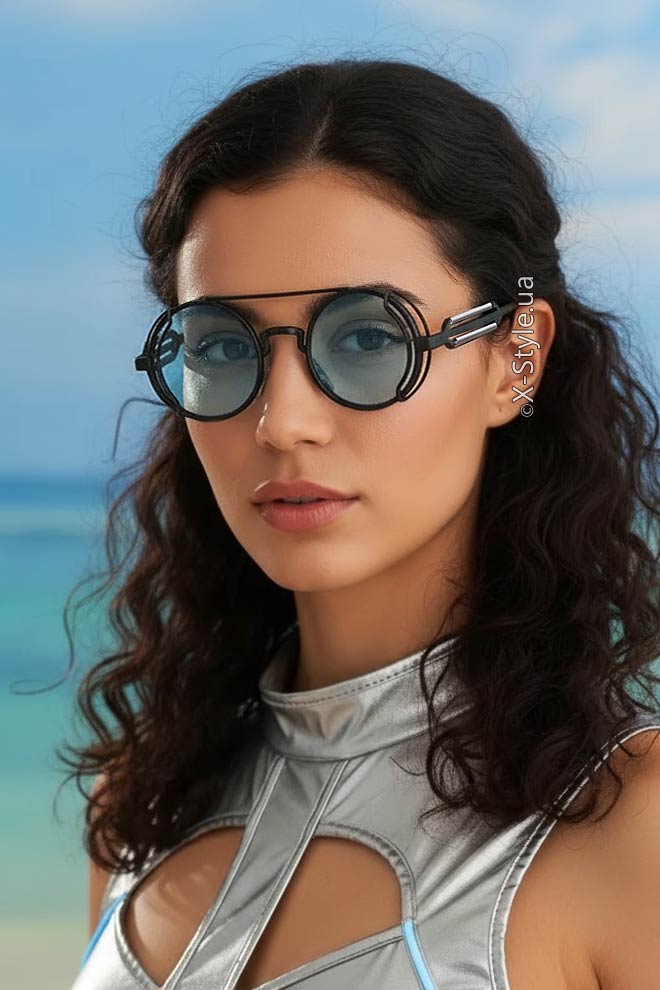 Men's & Women's Futuristic Cyberpunk Blue Glasses + Pouch, 11