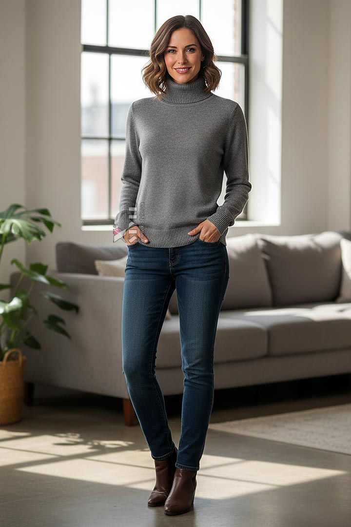 Теплая водолазка-свитер (серый меланж), 5