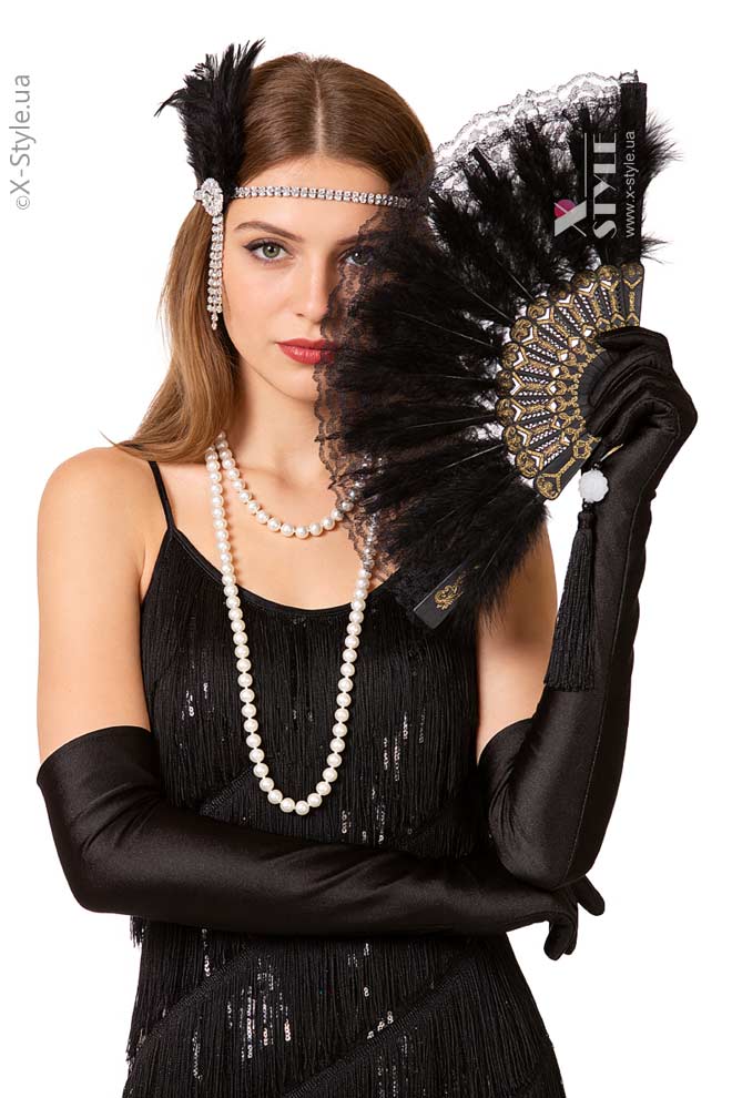 Ажурне віяло з пір'ям UF-Vintage