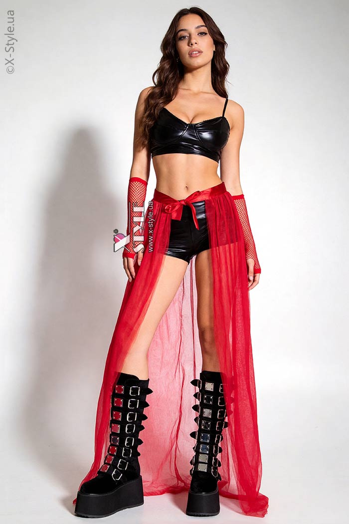 Long Red Train Overskirt X228, 3