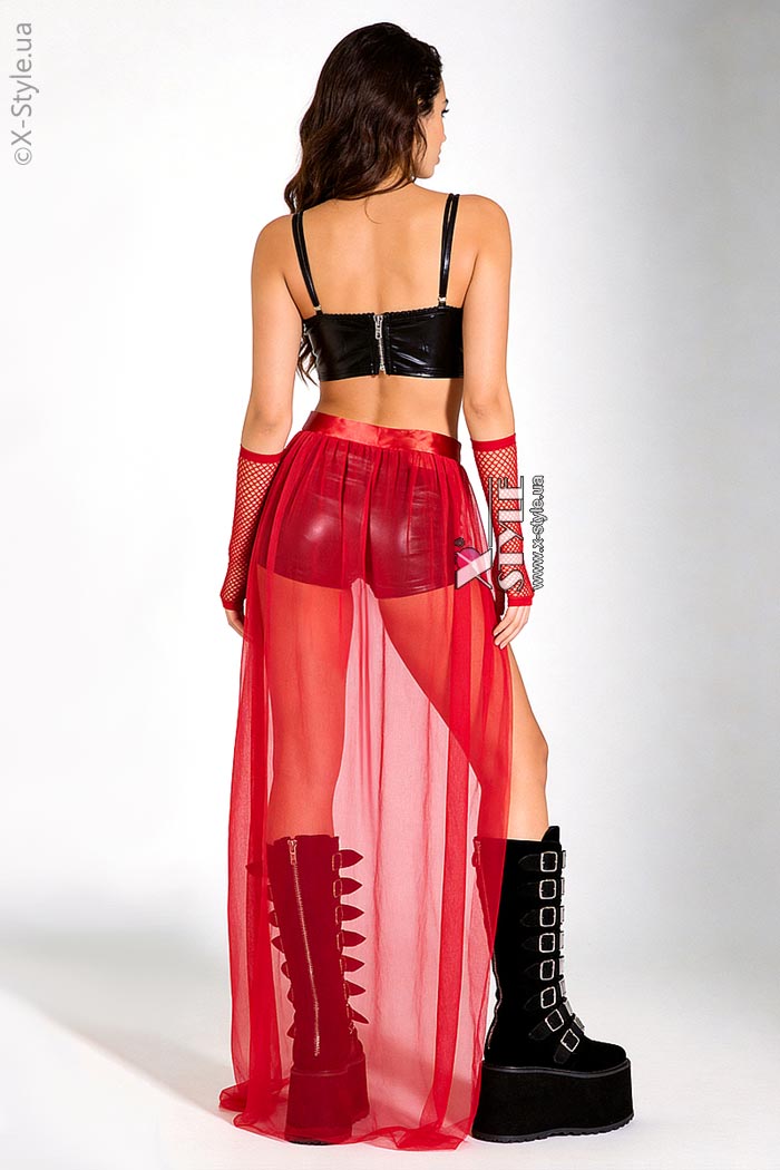 Long Red Train Overskirt X228, 5